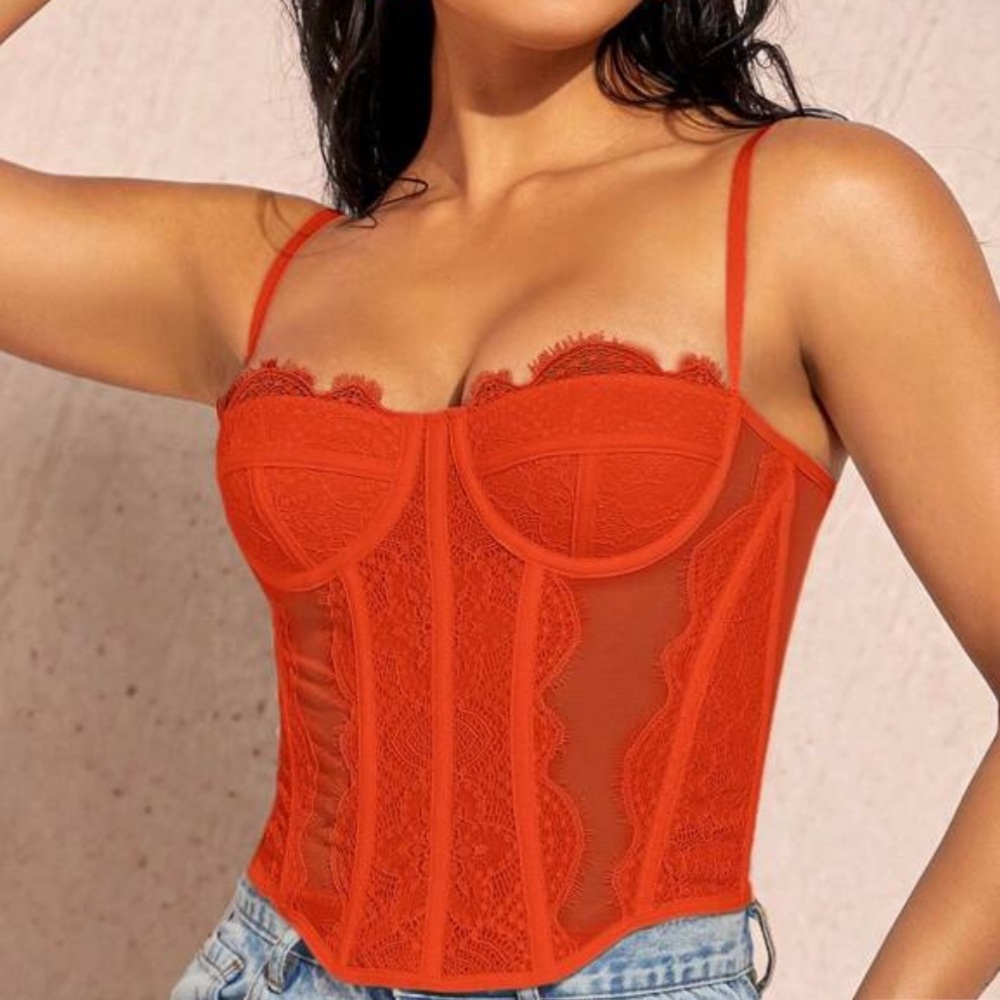 SHEIN Fiery Red Lace Crop Top